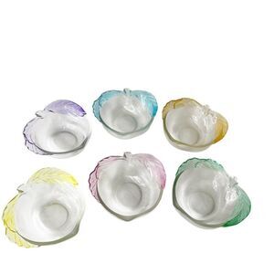 Set of 6 KIG Frosted Colorful Apple Shaped Candy Dishes Trinket Bowls Glass